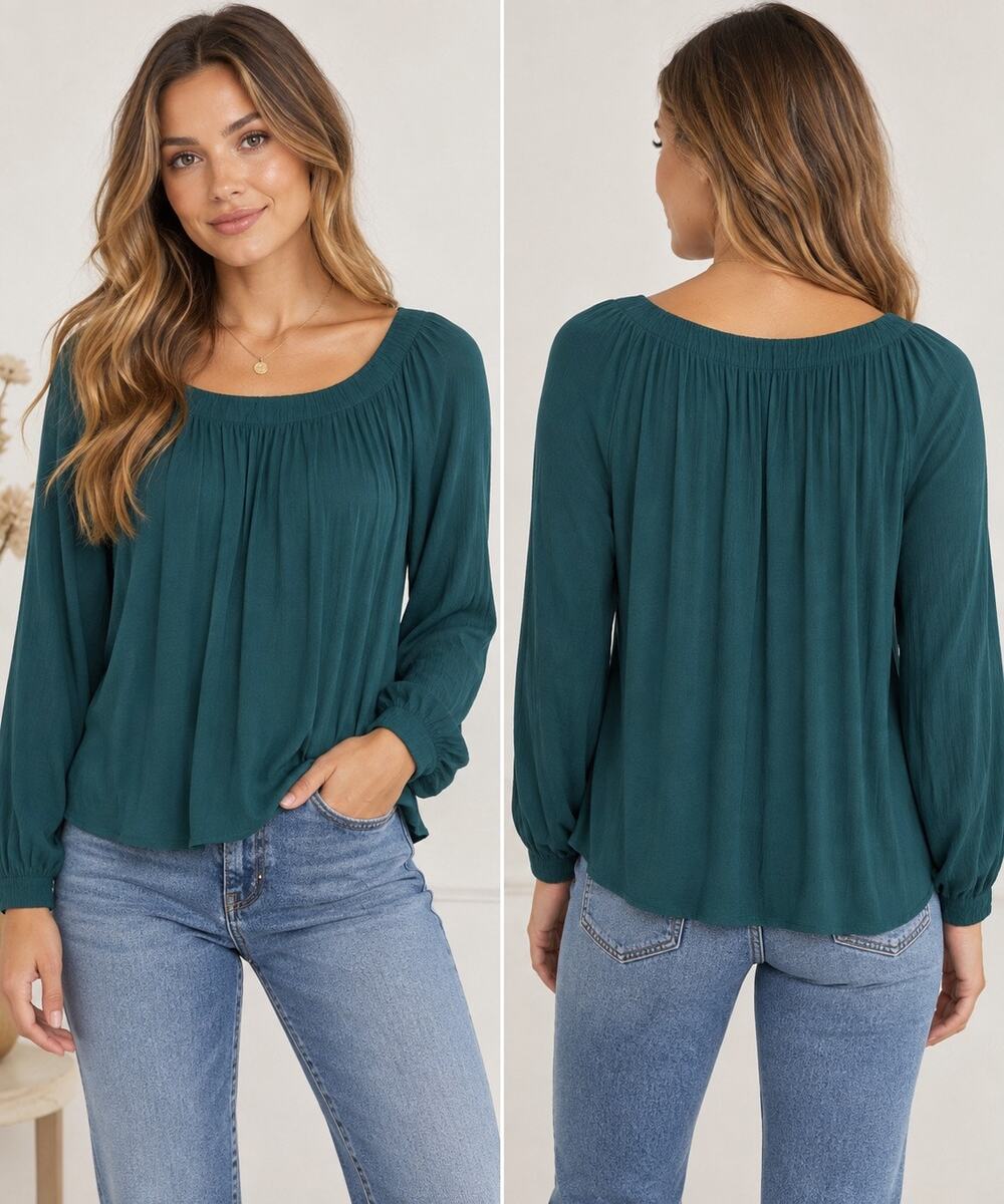 LOFT Teal Green Pleated Long Sleeve Blouse Top Size Large NWT